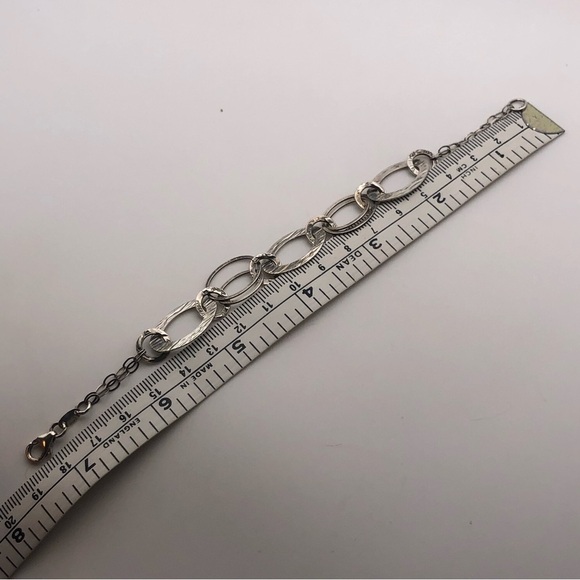 VTG Sterling Silver Brushed Woodgrain Design Circle Link Bracelet 925 Italy 7.2” - Picture 4 of 4